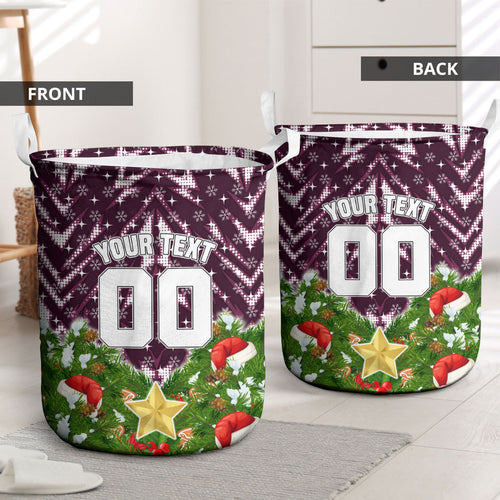 Personalised Sea Eagles Rugby Christmas Laundry Basket Santa Rugby Mascot - Pine Wreath Festive