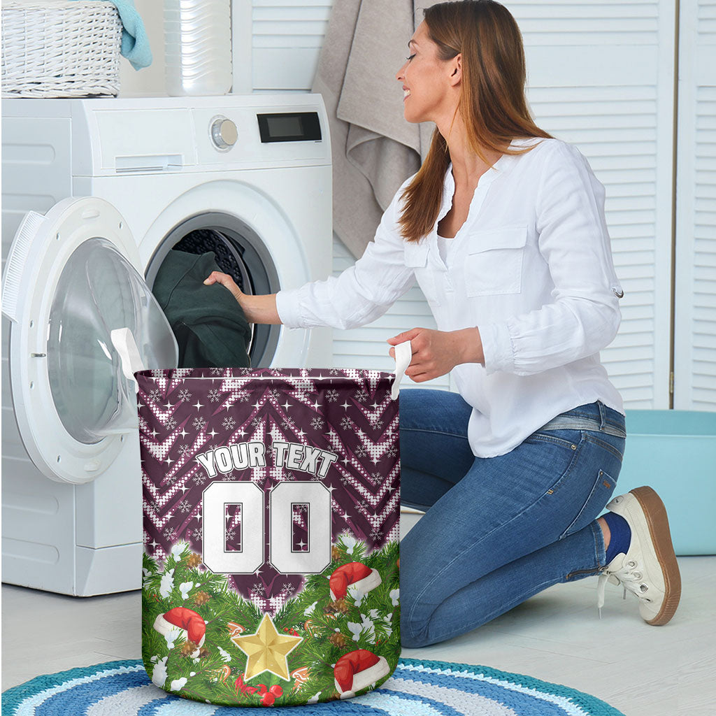 Personalised Sea Eagles Rugby Christmas Laundry Basket Santa Rugby Mascot - Pine Wreath Festive