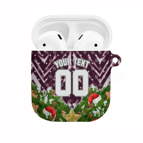 Personalised Sea Eagles Rugby Christmas AirPods Case Santa Rugby Mascot - Pine Wreath Festive