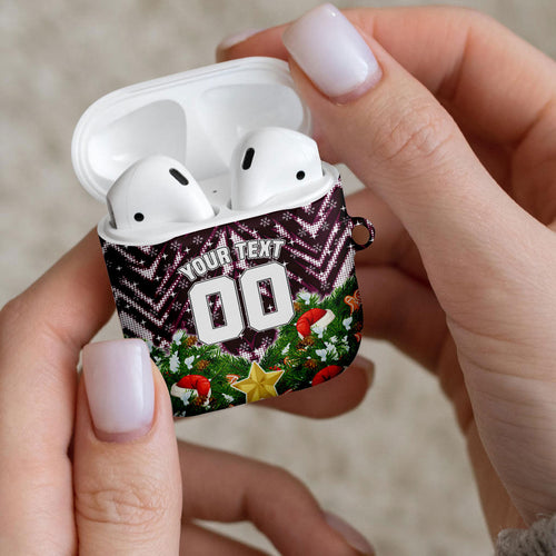 Personalised Sea Eagles Rugby Christmas AirPods Case Santa Rugby Mascot - Pine Wreath Festive