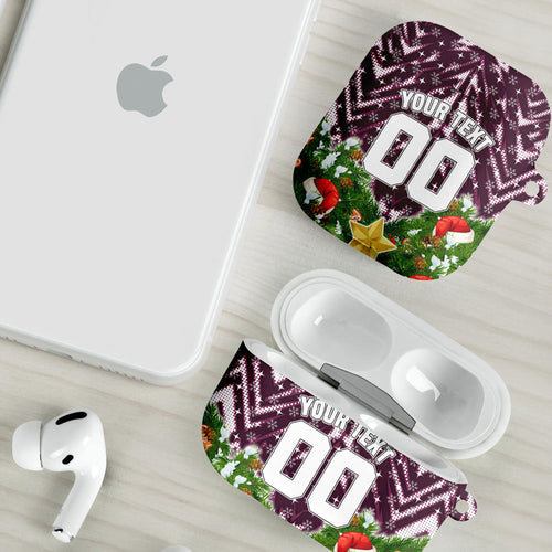 Personalised Sea Eagles Rugby Christmas AirPods Case Santa Rugby Mascot - Pine Wreath Festive