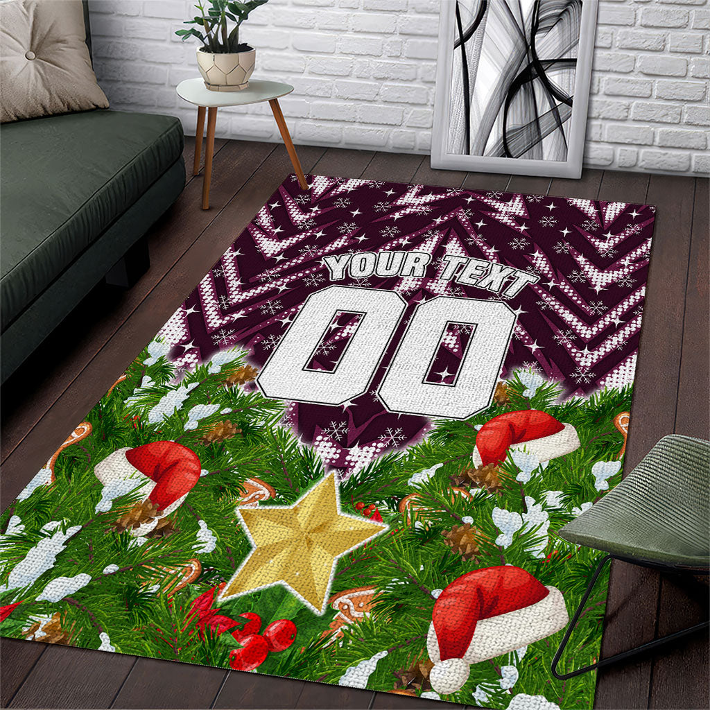 Personalised Sea Eagles Rugby Christmas Area Rug Santa Rugby Mascot - Pine Wreath Festive