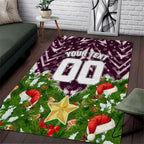 Personalised Sea Eagles Rugby Christmas Area Rug Santa Rugby Mascot - Pine Wreath Festive
