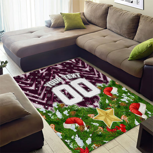 Personalised Sea Eagles Rugby Christmas Area Rug Santa Rugby Mascot - Pine Wreath Festive