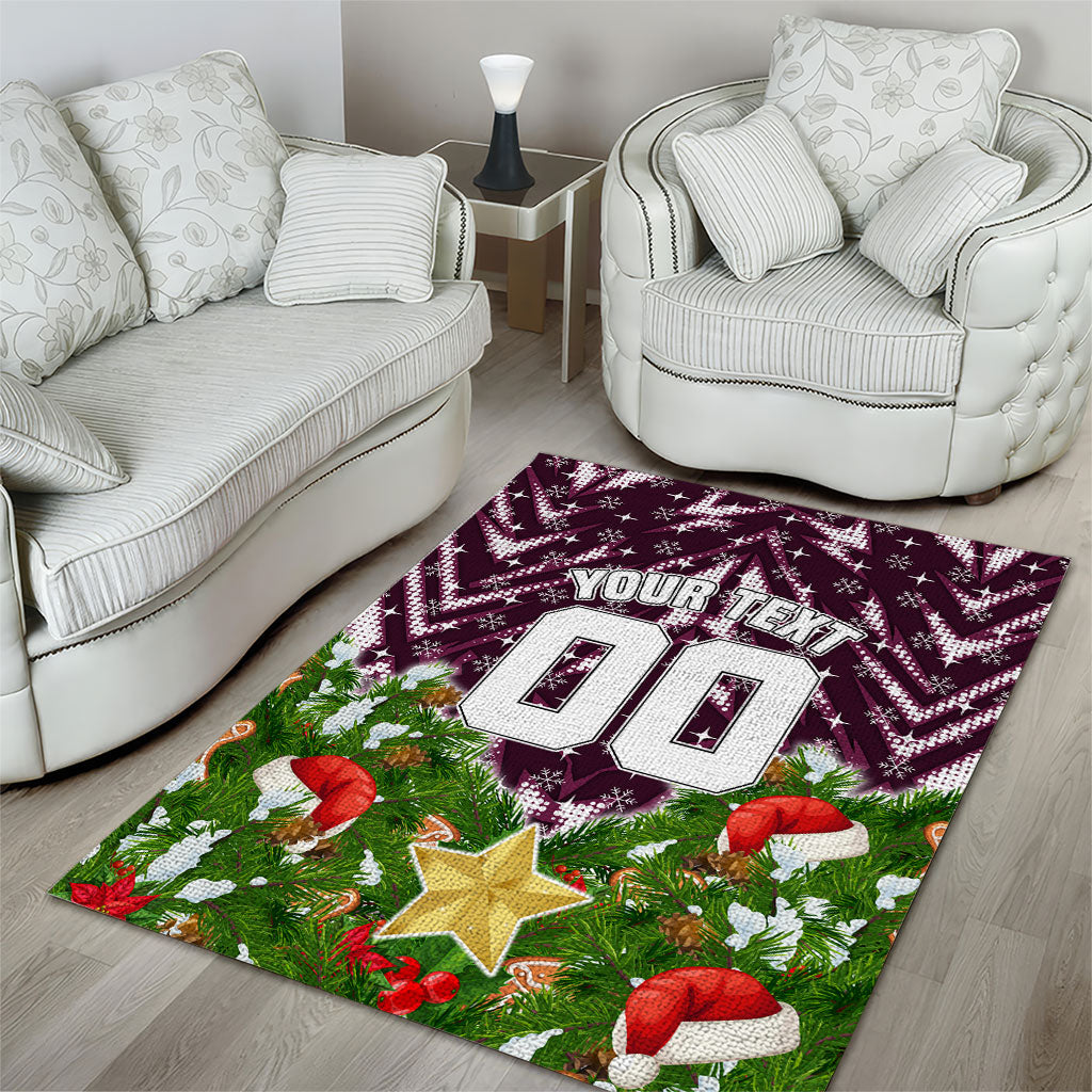 Personalised Sea Eagles Rugby Christmas Area Rug Santa Rugby Mascot - Pine Wreath Festive