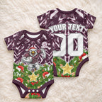 Personalised Sea Eagles Rugby Christmas Baby Onesie Santa Rugby Mascot - Pine Wreath Festive