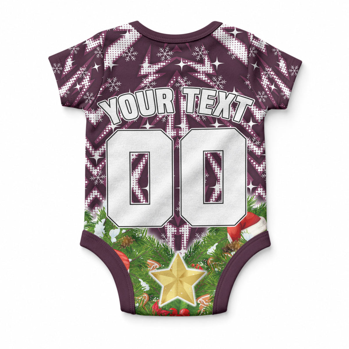 Personalised Sea Eagles Rugby Christmas Baby Onesie Santa Rugby Mascot - Pine Wreath Festive
