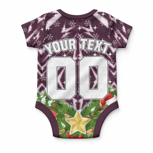 Personalised Sea Eagles Rugby Christmas Baby Onesie Santa Rugby Mascot - Pine Wreath Festive