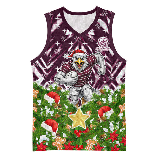 Personalised Sea Eagles Rugby Christmas Basketball Jersey Santa Rugby Mascot - Pine Wreath Festive