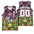 Personalised Sea Eagles Rugby Christmas Basketball Jersey Santa Rugby Mascot - Pine Wreath Festive