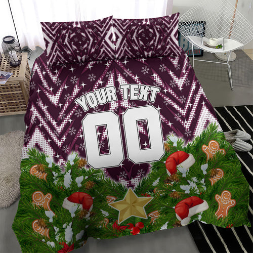 Personalised Sea Eagles Rugby Christmas Bedding Set Santa Rugby Mascot - Pine Wreath Festive