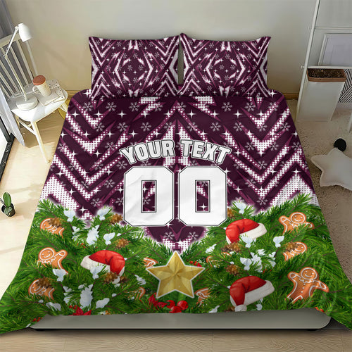 Personalised Sea Eagles Rugby Christmas Bedding Set Santa Rugby Mascot - Pine Wreath Festive