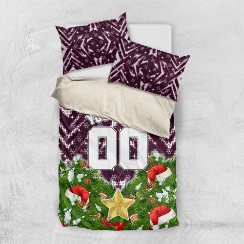 Personalised Sea Eagles Rugby Christmas Bedding Set Santa Rugby Mascot - Pine Wreath Festive