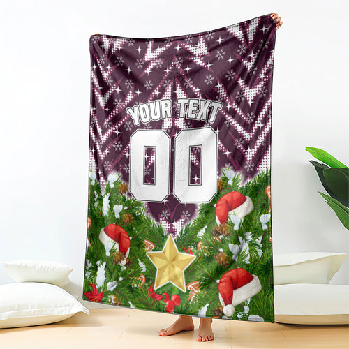 Personalised Sea Eagles Rugby Christmas Blanket Santa Rugby Mascot - Pine Wreath Festive