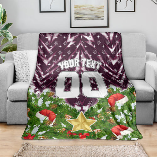 Personalised Sea Eagles Rugby Christmas Blanket Santa Rugby Mascot - Pine Wreath Festive