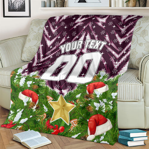 Personalised Sea Eagles Rugby Christmas Blanket Santa Rugby Mascot - Pine Wreath Festive