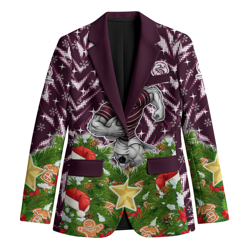 Personalised Sea Eagles Rugby Christmas Blazer Santa Rugby Mascot - Pine Wreath Festive