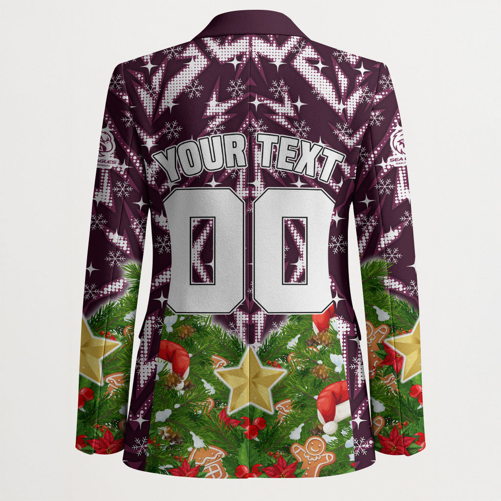 Personalised Sea Eagles Rugby Christmas Blazer Santa Rugby Mascot - Pine Wreath Festive