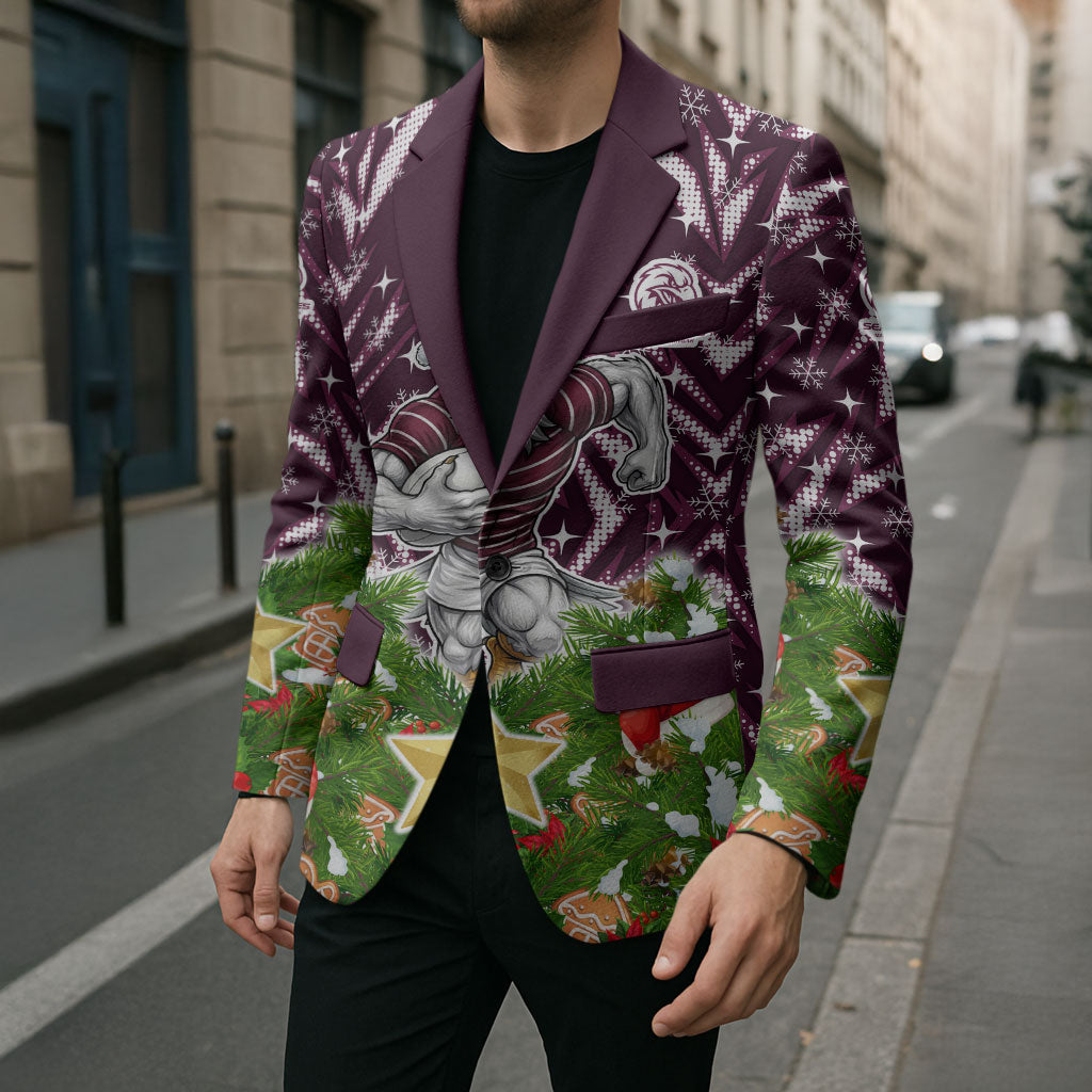 Personalised Sea Eagles Rugby Christmas Blazer Santa Rugby Mascot - Pine Wreath Festive