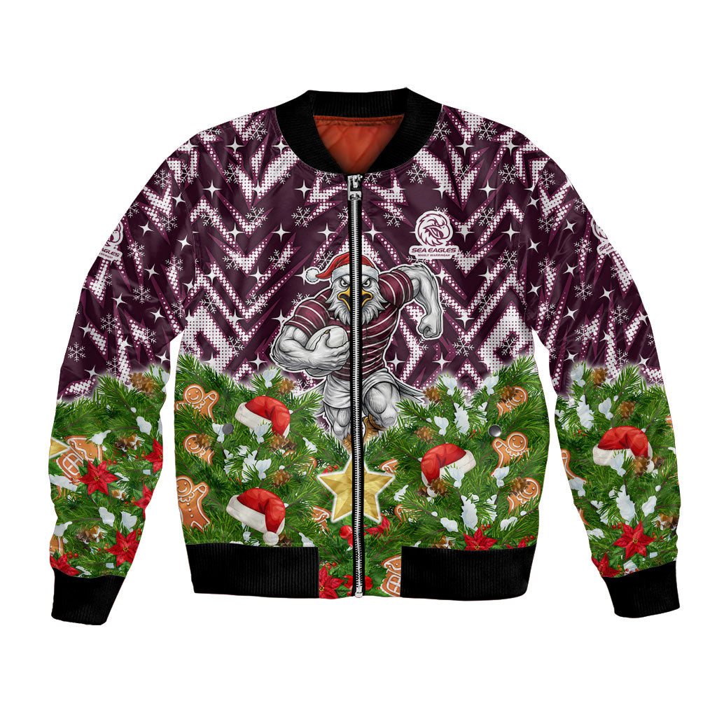 Personalised Sea Eagles Rugby Christmas Bomber Jacket Santa Rugby Mascot - Pine Wreath Festive