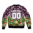 Personalised Sea Eagles Rugby Christmas Bomber Jacket Santa Rugby Mascot - Pine Wreath Festive