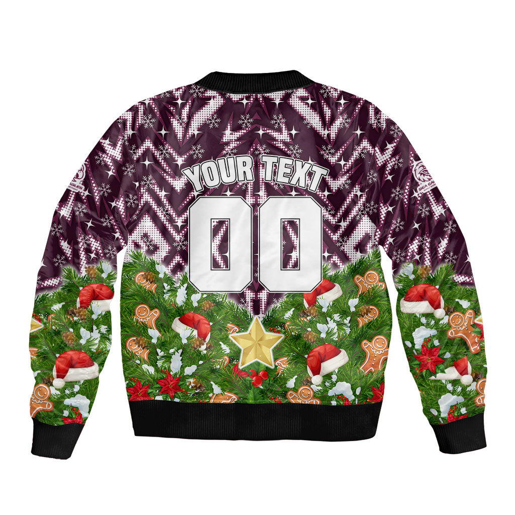 Personalised Sea Eagles Rugby Christmas Bomber Jacket Santa Rugby Mascot - Pine Wreath Festive