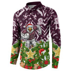 Personalised Sea Eagles Rugby Christmas Button Sweatshirt Santa Rugby Mascot - Pine Wreath Festive