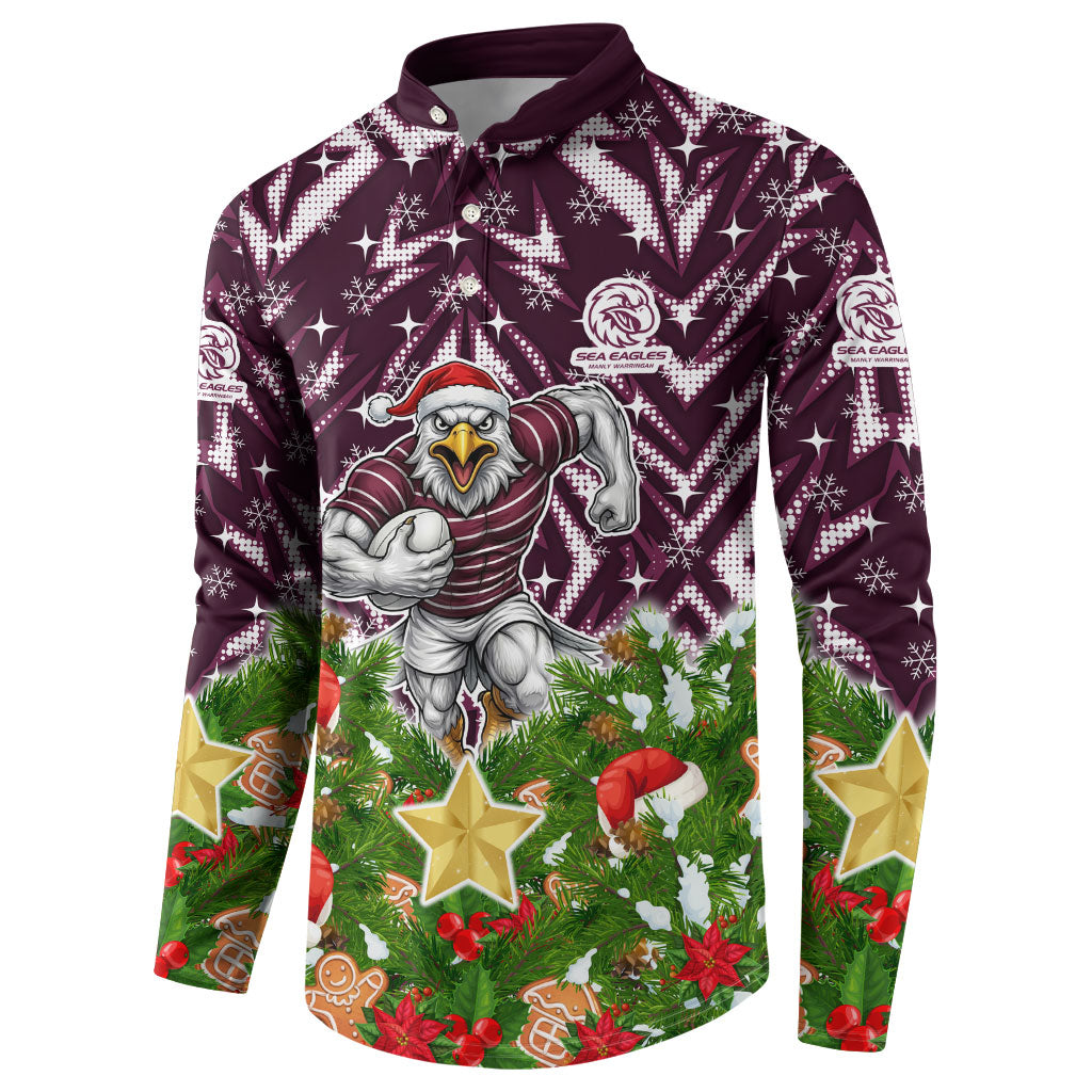 Personalised Sea Eagles Rugby Christmas Button Sweatshirt Santa Rugby Mascot - Pine Wreath Festive