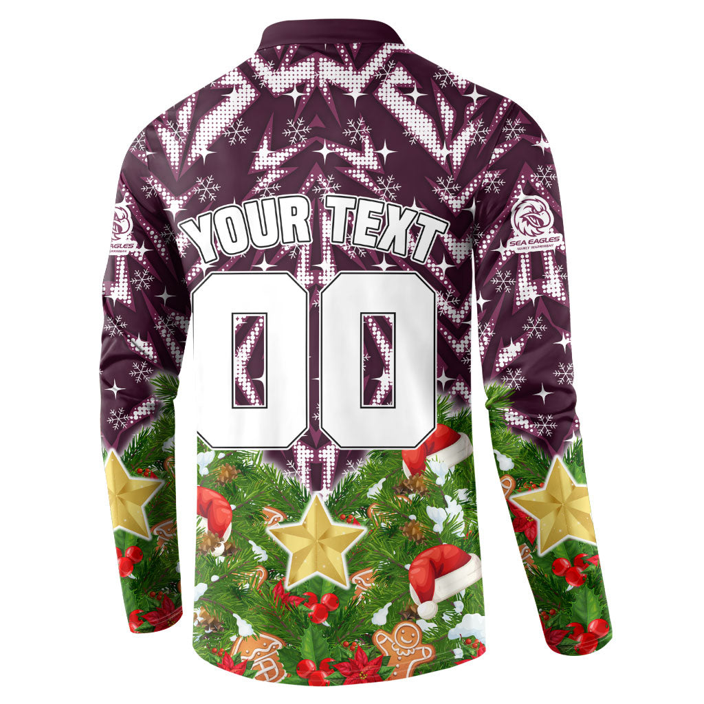 Personalised Sea Eagles Rugby Christmas Button Sweatshirt Santa Rugby Mascot - Pine Wreath Festive