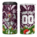 Personalised Sea Eagles Rugby Christmas 4 in 1 Can Cooler Tumbler Santa Rugby Mascot - Pine Wreath Festive
