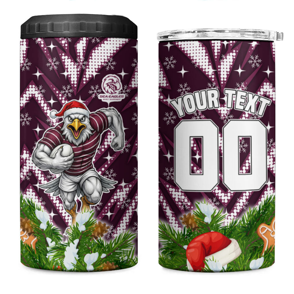 Personalised Sea Eagles Rugby Christmas 4 in 1 Can Cooler Tumbler Santa Rugby Mascot - Pine Wreath Festive