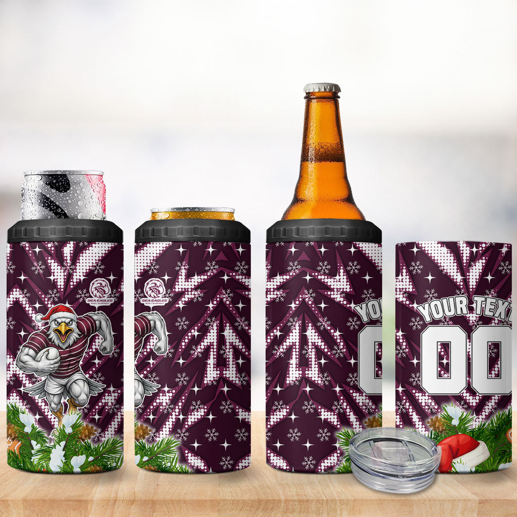 Personalised Sea Eagles Rugby Christmas 4 in 1 Can Cooler Tumbler Santa Rugby Mascot - Pine Wreath Festive