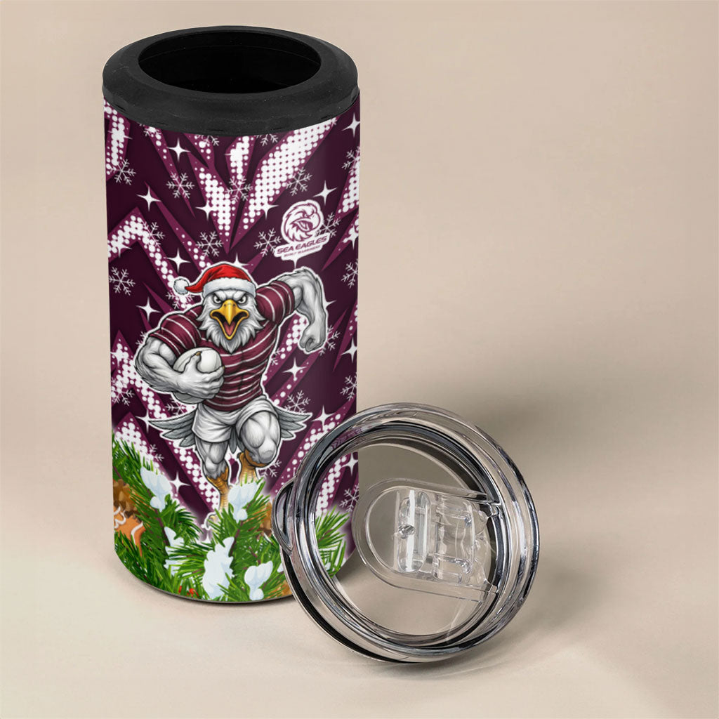 Personalised Sea Eagles Rugby Christmas 4 in 1 Can Cooler Tumbler Santa Rugby Mascot - Pine Wreath Festive