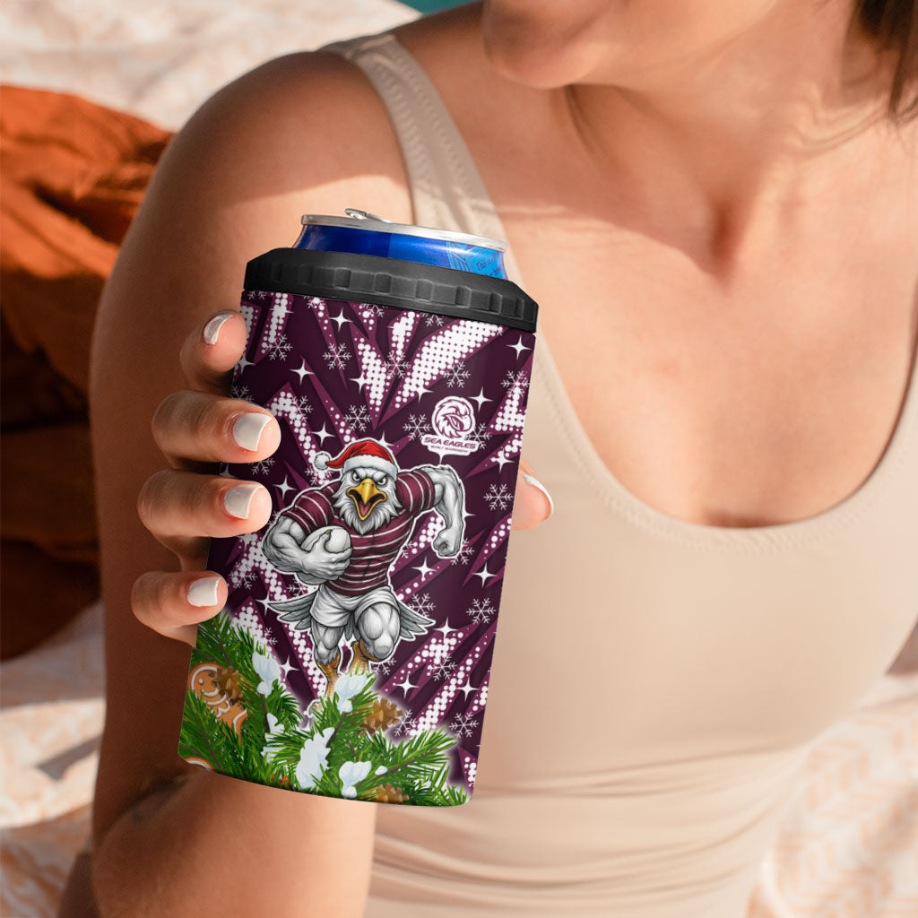 Personalised Sea Eagles Rugby Christmas 4 in 1 Can Cooler Tumbler Santa Rugby Mascot - Pine Wreath Festive