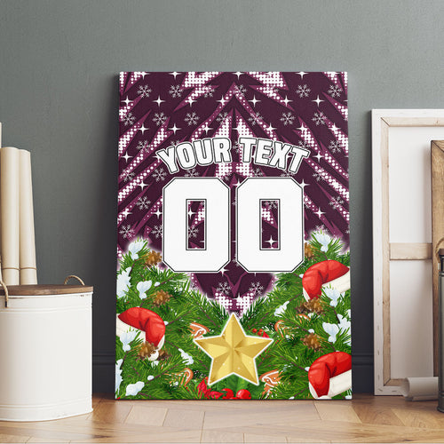 Personalised Sea Eagles Rugby Christmas Canvas Wall Art Santa Rugby Mascot - Pine Wreath Festive