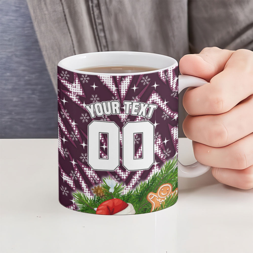 Personalised Sea Eagles Rugby Christmas Ceramic Mug Santa Rugby Mascot - Pine Wreath Festive