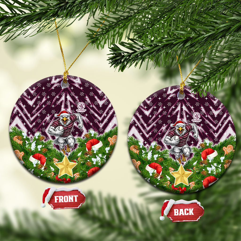 Sea Eagles Rugby Christmas Ceramic Ornament Santa Rugby Mascot - Pine Wreath Festive