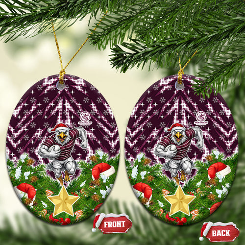 Sea Eagles Rugby Christmas Ceramic Ornament Santa Rugby Mascot - Pine Wreath Festive