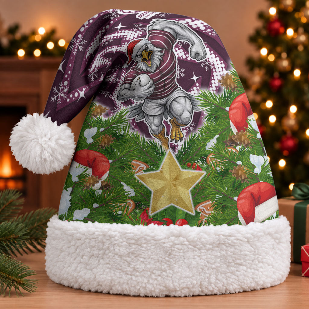 Sea Eagles Rugby Christmas Santa Hat Santa Rugby Mascot - Pine Wreath Festive