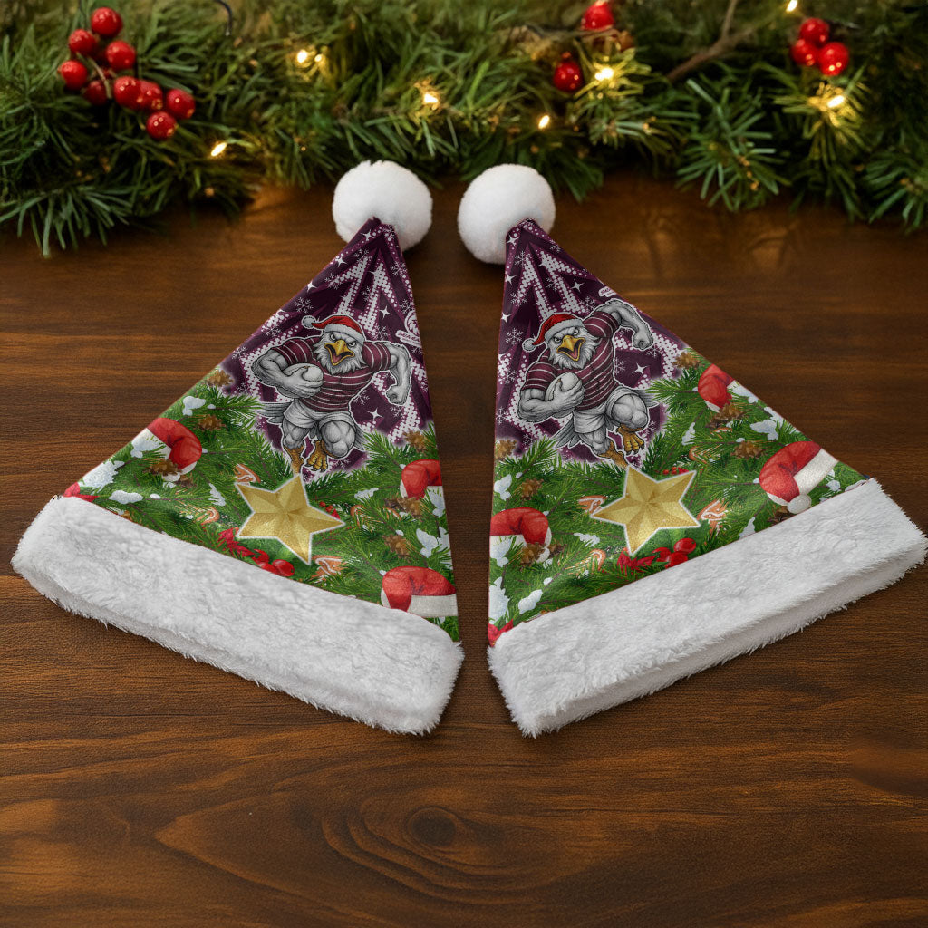 Sea Eagles Rugby Christmas Santa Hat Santa Rugby Mascot - Pine Wreath Festive