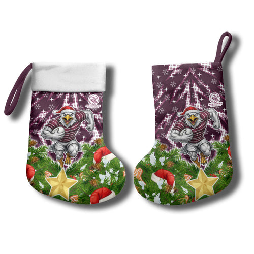 Sea Eagles Rugby Christmas Stocking Santa Rugby Mascot - Pine Wreath Festive