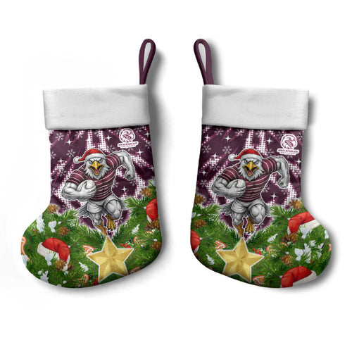 Sea Eagles Rugby Christmas Stocking Santa Rugby Mascot - Pine Wreath Festive