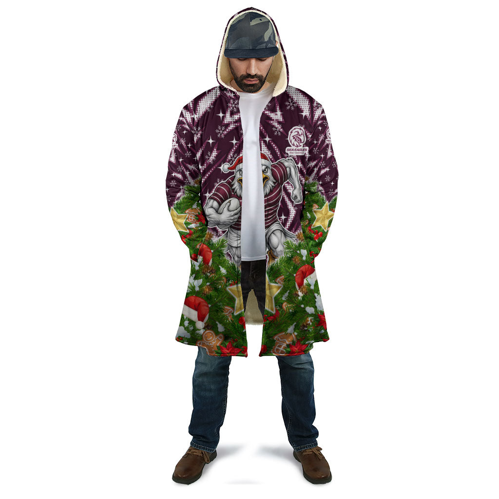 Personalised Sea Eagles Rugby Christmas Cloak Santa Rugby Mascot - Pine Wreath Festive