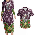 Personalised Sea Eagles Rugby Christmas Couples Matching Long Sleeve Bodycon Dress and Hawaiian Shirt Santa Rugby Mascot - Pine Wreath Festive
