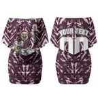 Personalised Sea Eagles Rugby Christmas Couples Matching Off Shoulder Short Dress and Long Sleeve Button Shirt Santa Rugby Mascot - Pine Wreath Festive