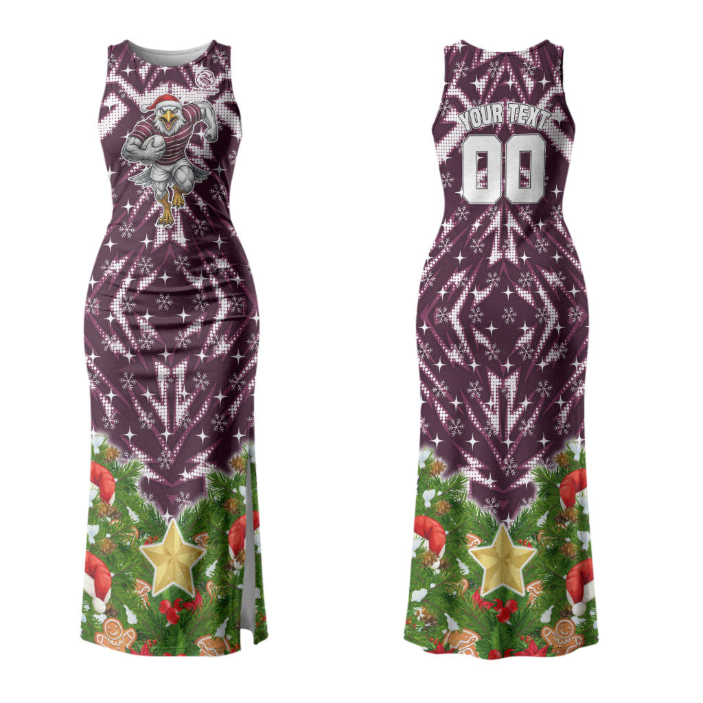 Personalised Sea Eagles Rugby Christmas Couples Matching Tank Maxi Dress and Hawaiian Shirt Santa Rugby Mascot - Pine Wreath Festive