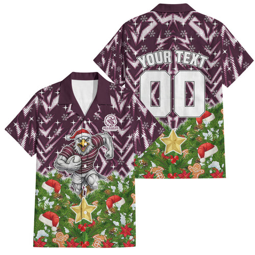 Personalised Sea Eagles Rugby Christmas Family Matching Mermaid Dress and Hawaiian Shirt Santa Rugby Mascot - Pine Wreath Festive
