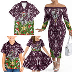 Personalised Sea Eagles Rugby Christmas Family Matching Off The Shoulder Long Sleeve Dress and Hawaiian Shirt Santa Rugby Mascot - Pine Wreath Festive