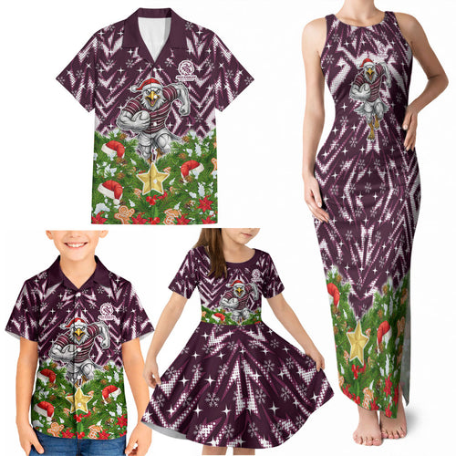 Personalised Sea Eagles Rugby Christmas Family Matching Tank Maxi Dress and Hawaiian Shirt Santa Rugby Mascot - Pine Wreath Festive