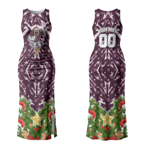 Personalised Sea Eagles Rugby Christmas Family Matching Tank Maxi Dress and Hawaiian Shirt Santa Rugby Mascot - Pine Wreath Festive